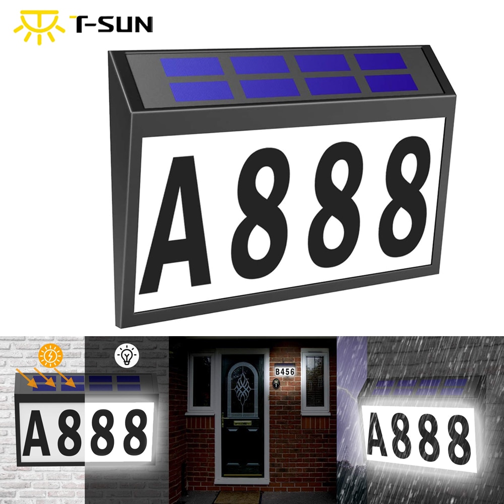 T-Sun-LED 태양광 벽 조명, IP65 방수, 집 번호 사인 플레이트, 태양광 조명, 실외 램프, 집, 마당, 거리